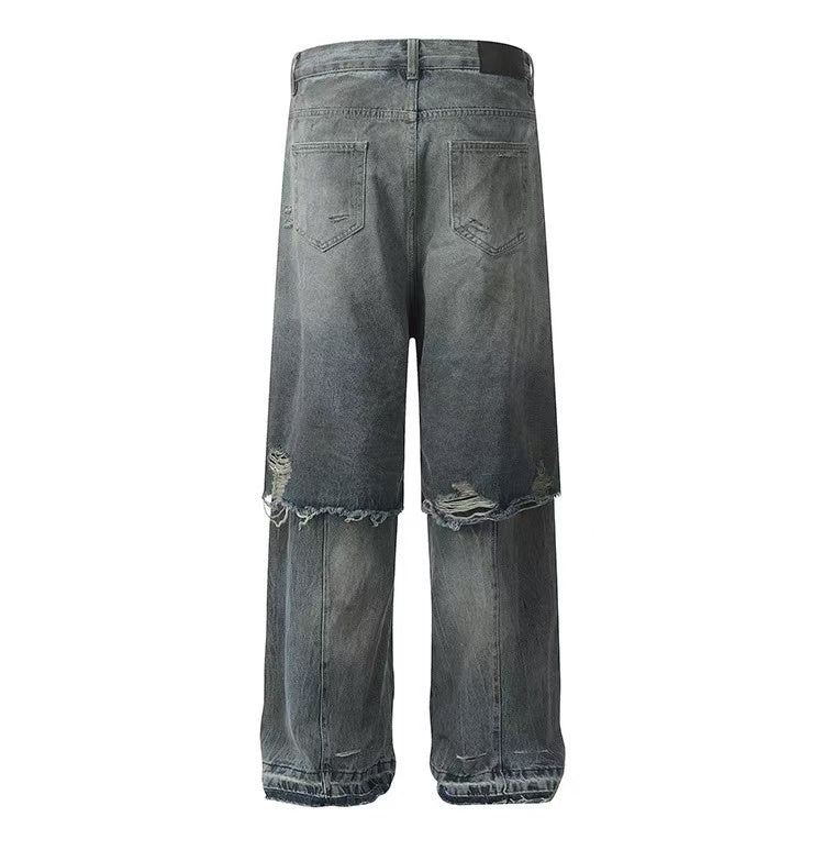 WASSUP/DC Washed Distressed Ripped Baggy Jeans