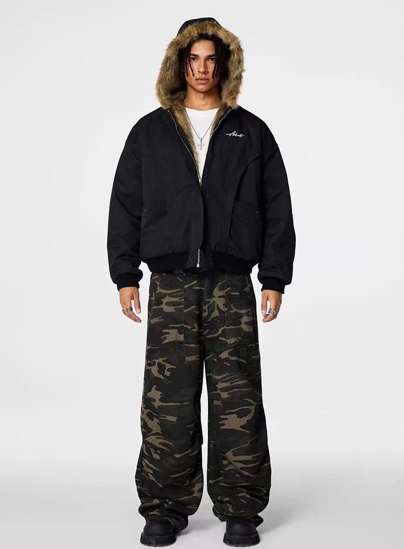 ACHOCK Wind-resistant Thickened Double-sided Bomber Jacket