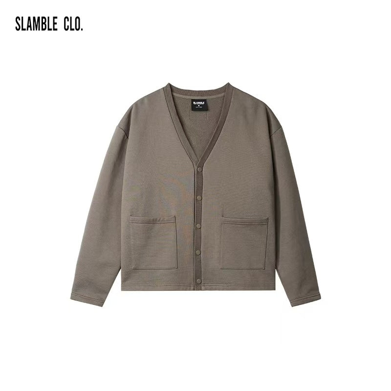 SLAMBLE Knitted Casual Solid Color V-neck Jacket