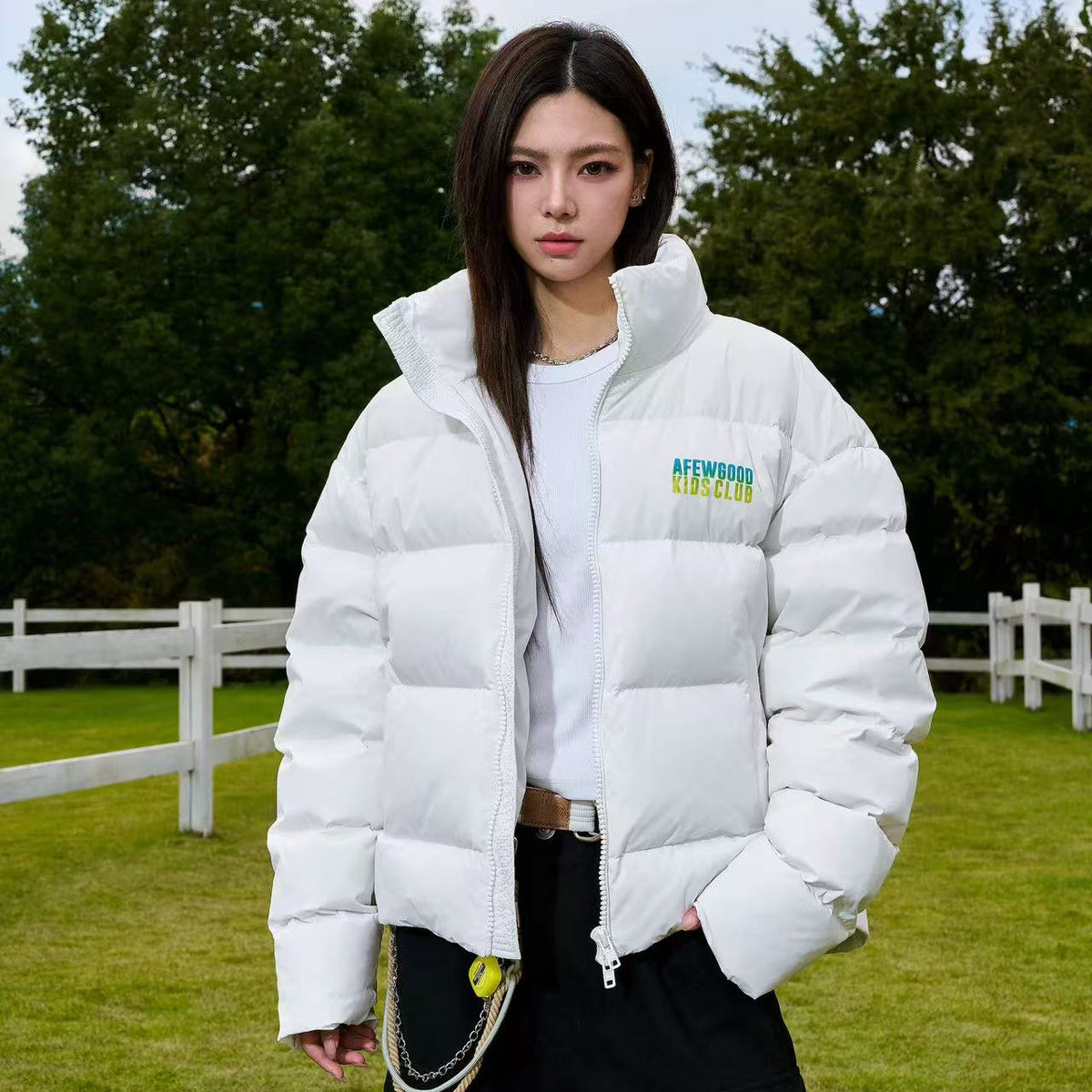 AFGK Embroidery Gradient Handwritten Font Down Jacket
