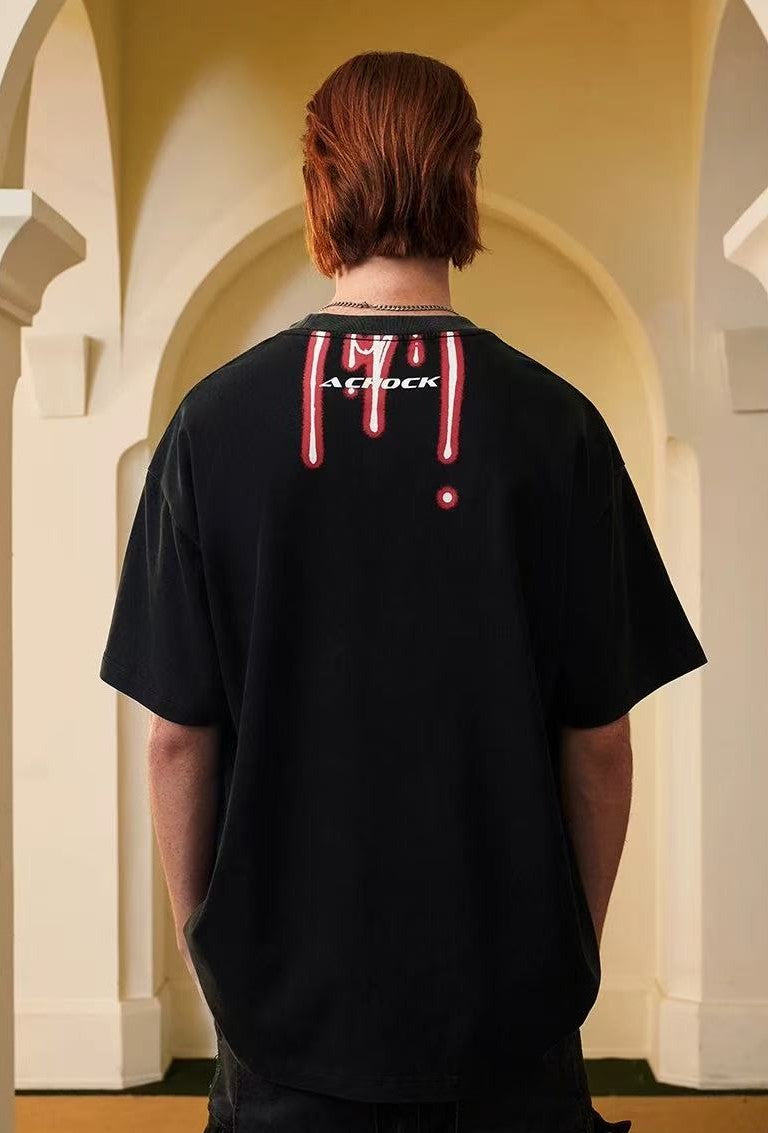 ACHOCK Washed Distressed 3D Luminous Printed T-shirt