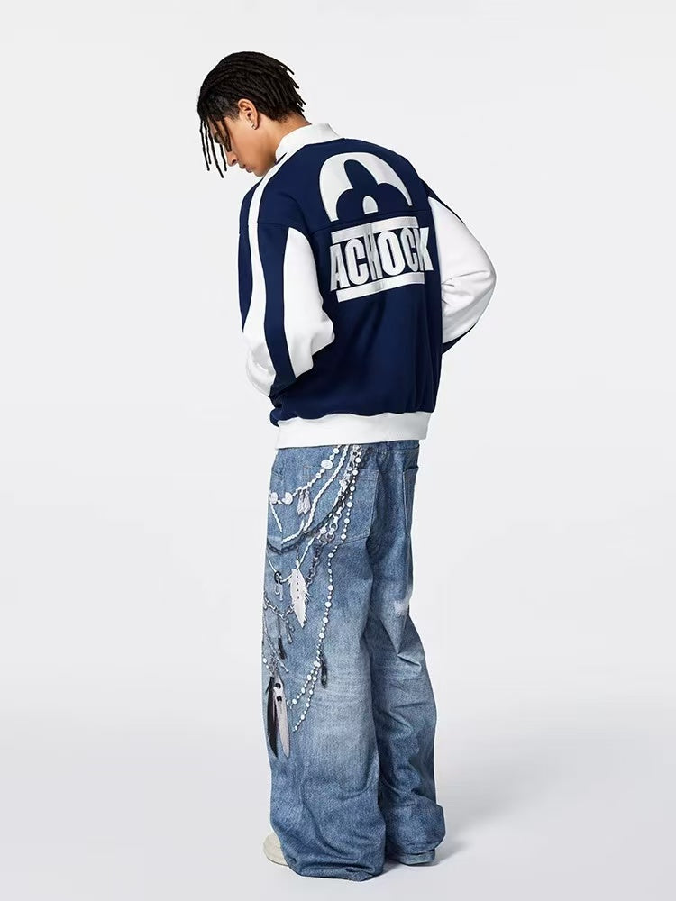 ACHOCK 3D Chain Printed Loose Jeans
