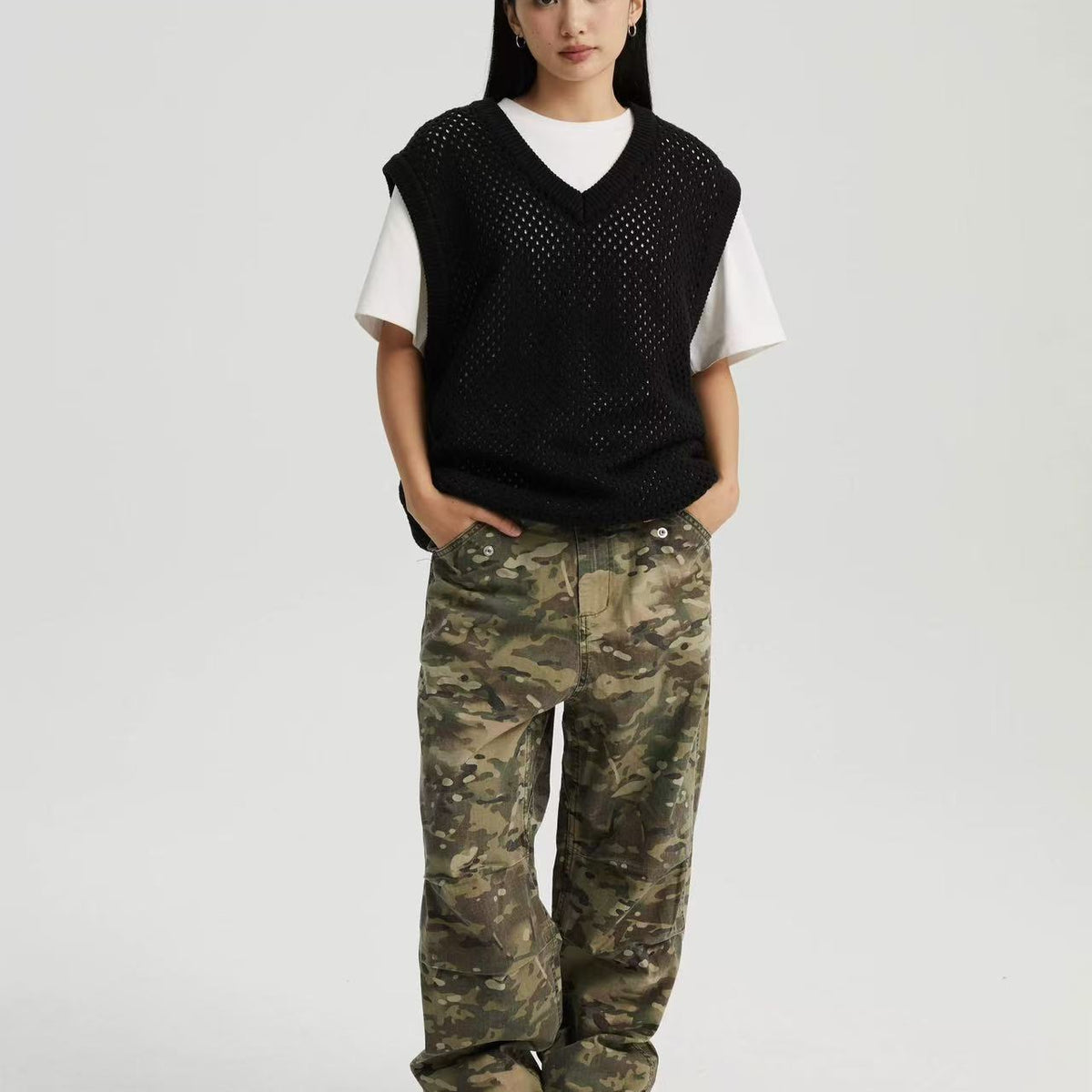 WASSUP Hollow V-neck Wool Vest