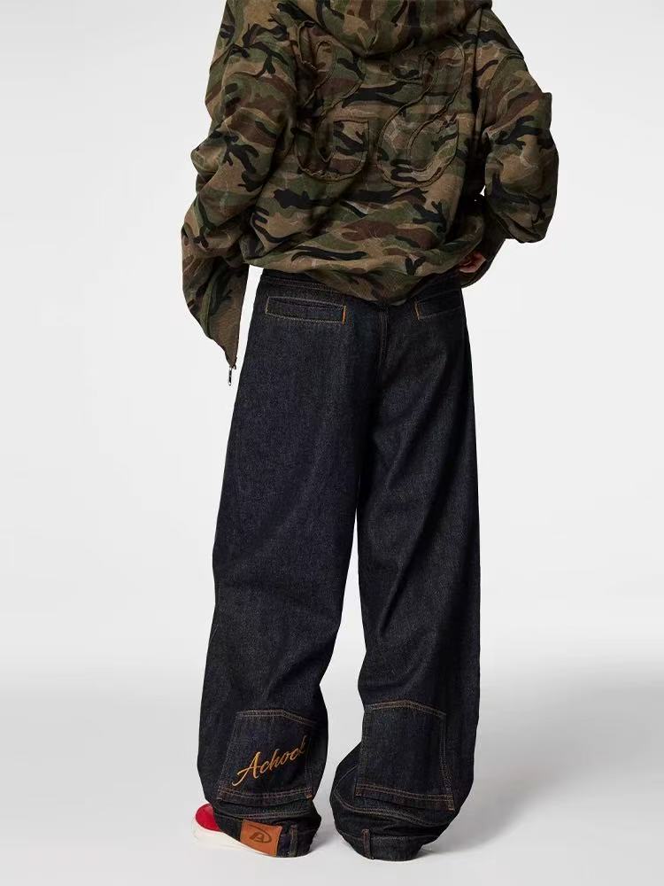 ACHOCK Washed Wide-leg Inverted Jeans