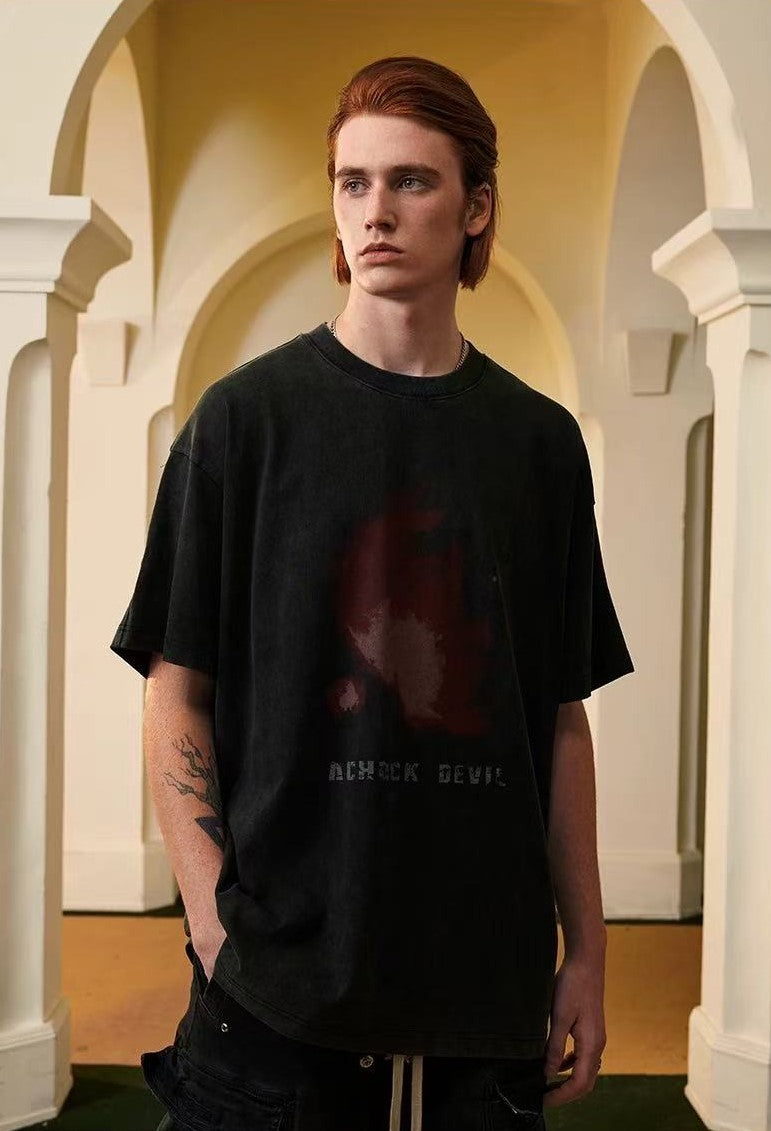 ACHOCK Washed Black Abstract Flame Print T-shirt