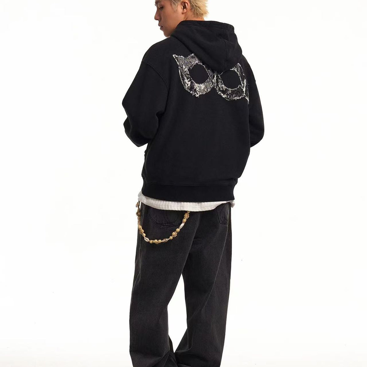 BIPOLAR Destroyed and Torn Creative Design Denim Patch Hoodie