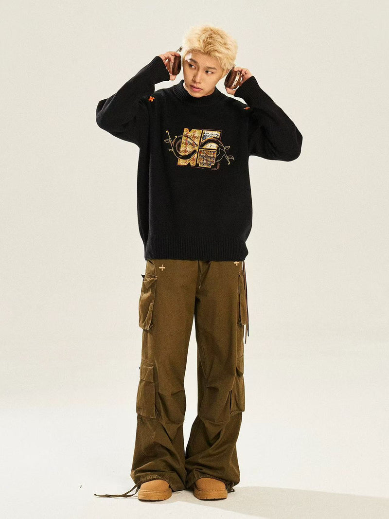 BIPOLAR×NSTNEW Logo Design Black Crew Neck Sweater