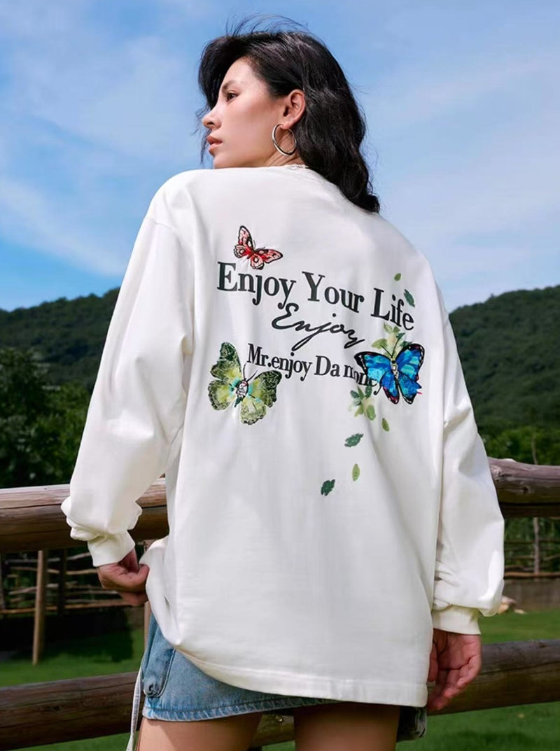 MEDM Butterfly Printed Long-sleeve T-shirt