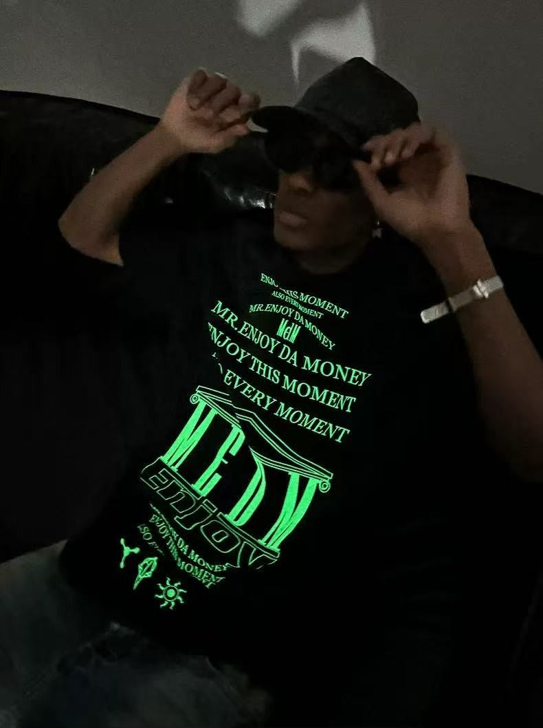 MEDM Letters Printed Luminous Short-sleeved T-shirt