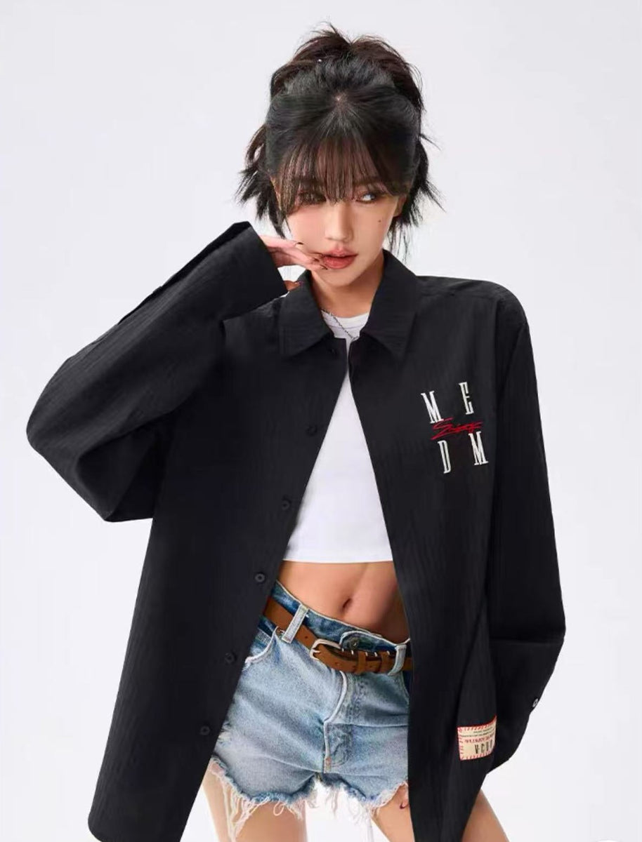 MEDM Letter Embroidered Long- sleeve T-shirt