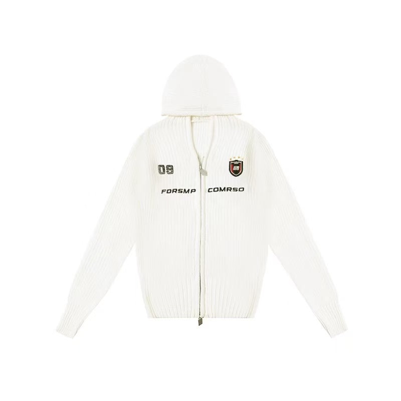 FDR Slim Fit Badge Knitted Zipper Hoodie (For Women)