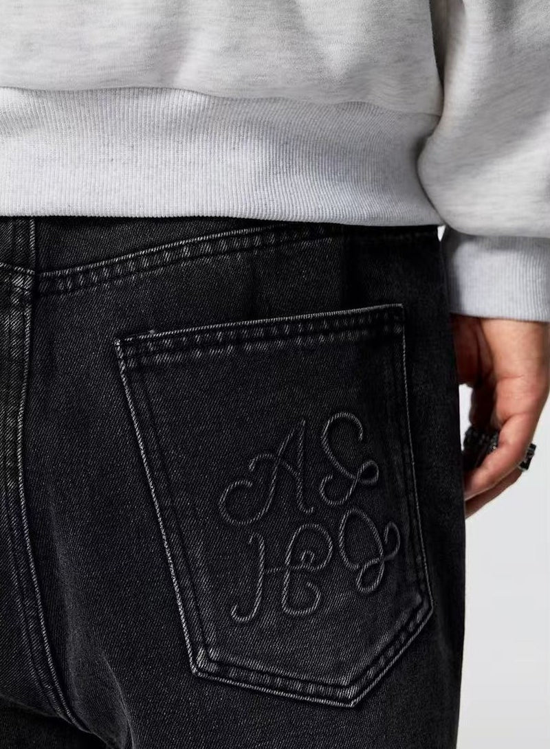 ACHOCK Vintage Washed Logo Stitching Jeans