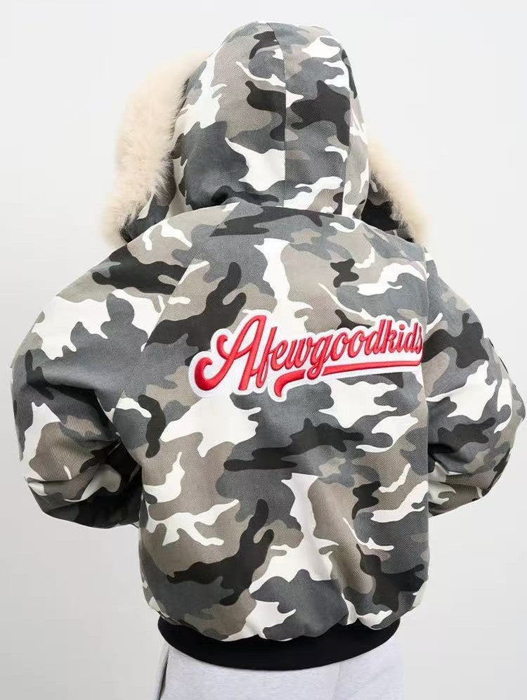 AFGK Camouflage Fur Collar Cotton Jacket