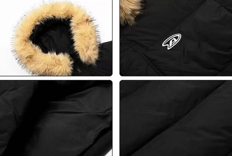 ACHOCK Logo Print Fur Collar Hooded Down Jacket