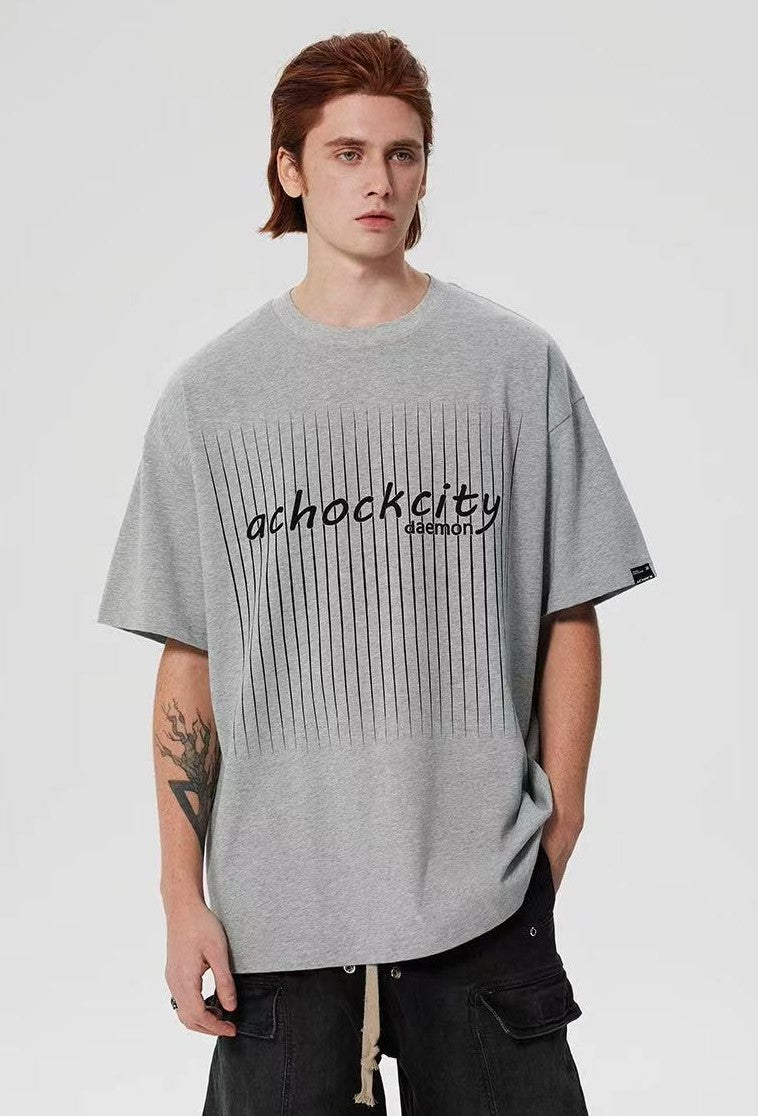 ACHOCK Screen Stripe Print Design Round Neck T-shirt