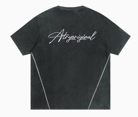 ATRY Washed Distressed Topstitch Embroidered T-shirt