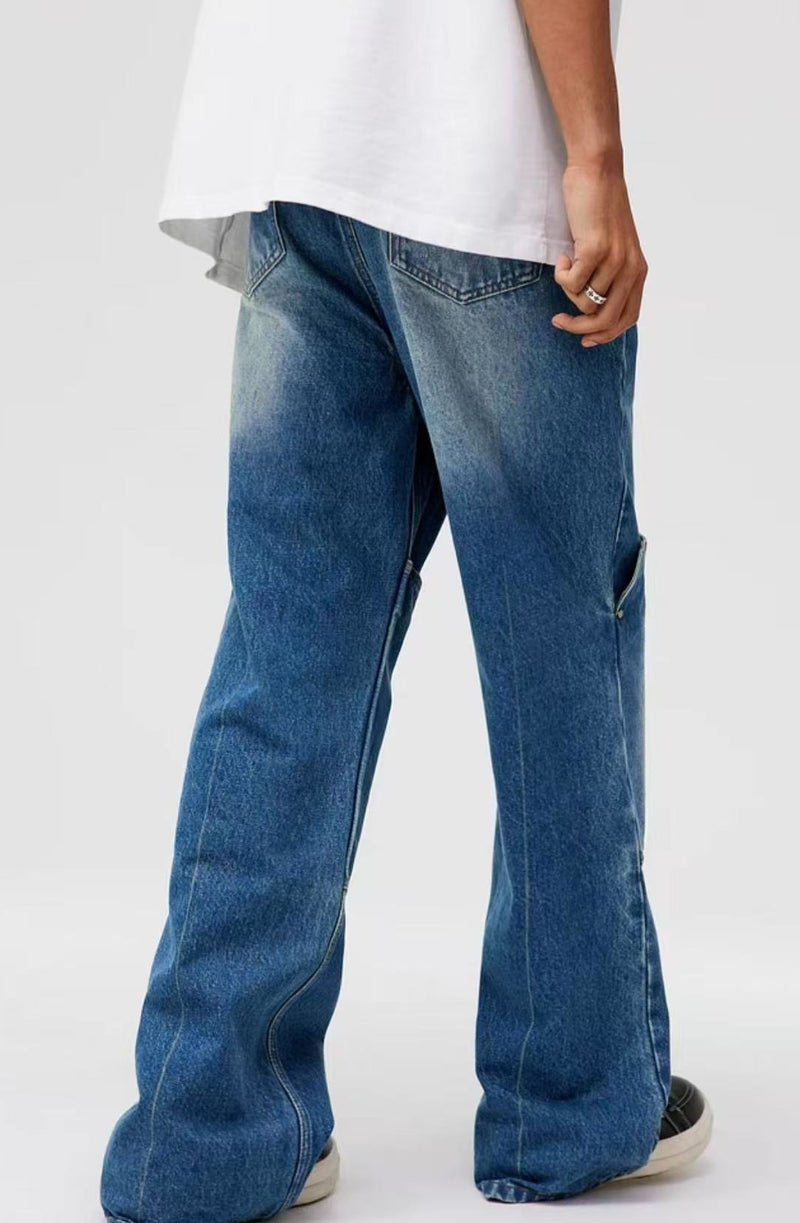 ATRY Retro Patch Washed Bootcut Denim Trousers