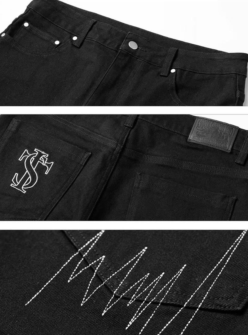 STK Wavy Line Slight Flared Waterwashed Jeans