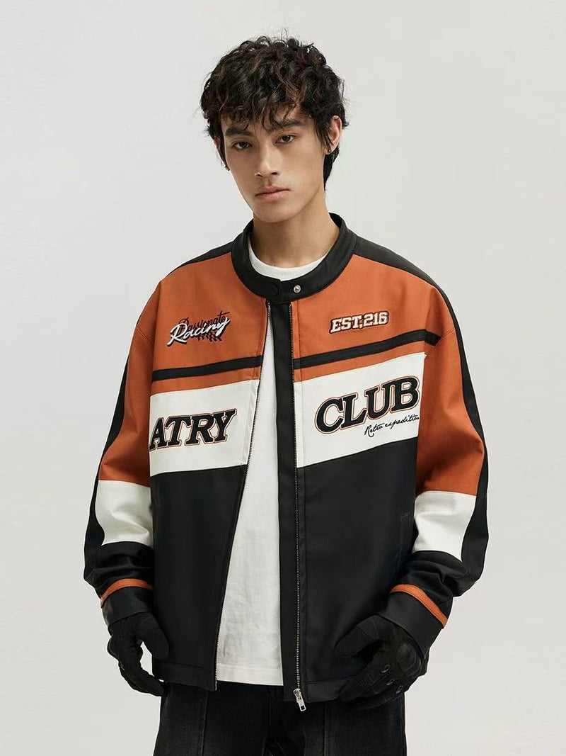 ATRY Contrast Color Racing Leather Jacket