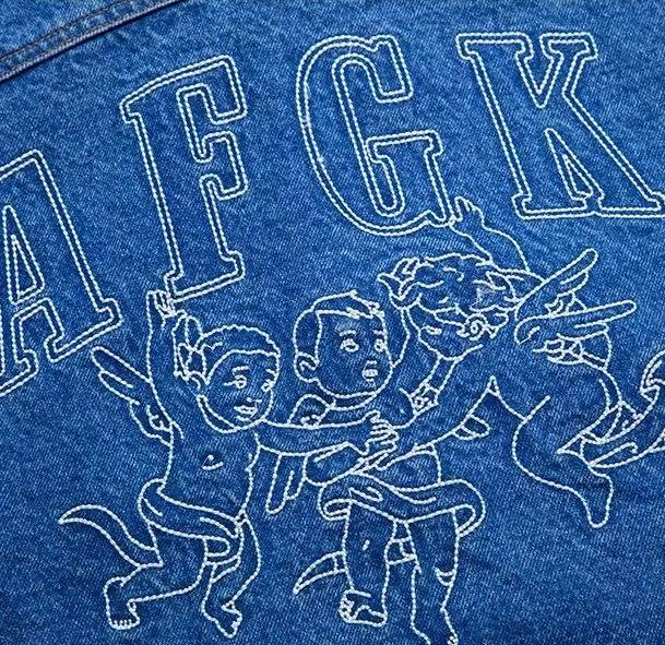 AFGK Three Angels Topstitch Embroidered Denim Jacket