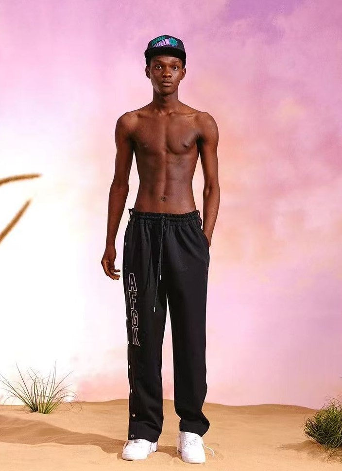 AFGK Basic Letter Casual Buttoned Pants