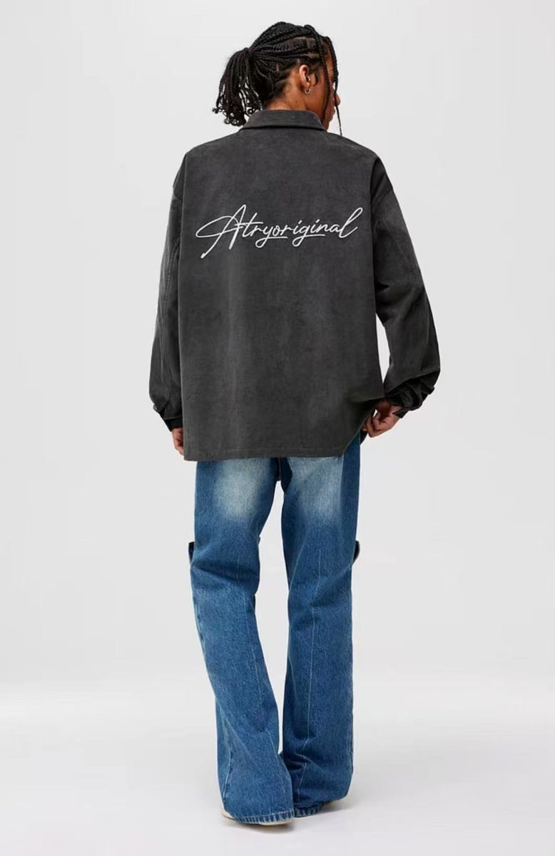 ATRY Corduroy Floral Embroidered LOGO Long-sleeved Shirt
