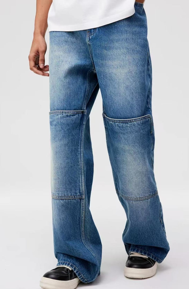 ATRY Retro Patch Washed Bootcut Denim Trousers