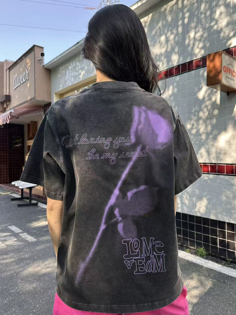 MEDM Sword and Rose" Thermosetting Oil Printed Short-sleeved T-shirt