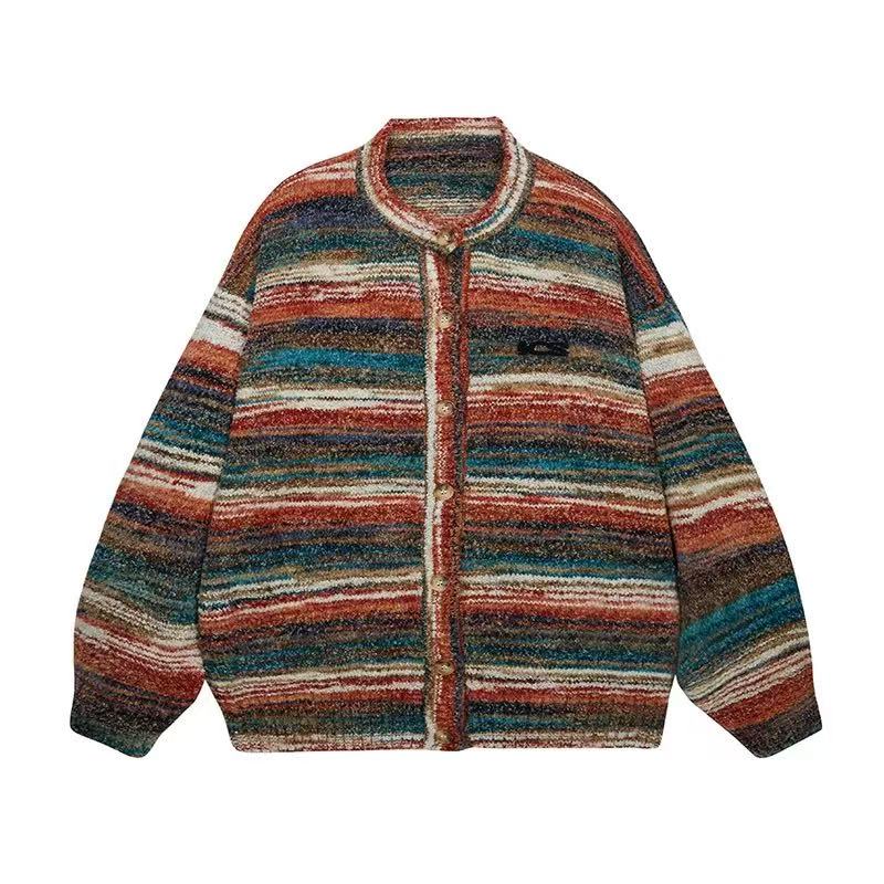 ICONSLAB Color Gradient Striped Cardigan Sweater