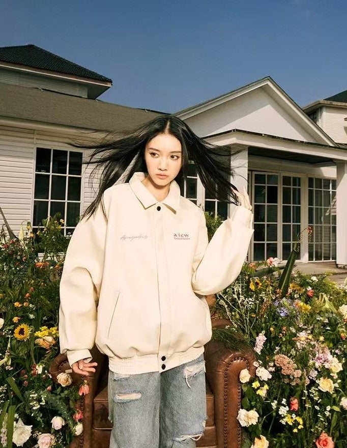 AFGK Logo Embroidered Leather Jacket