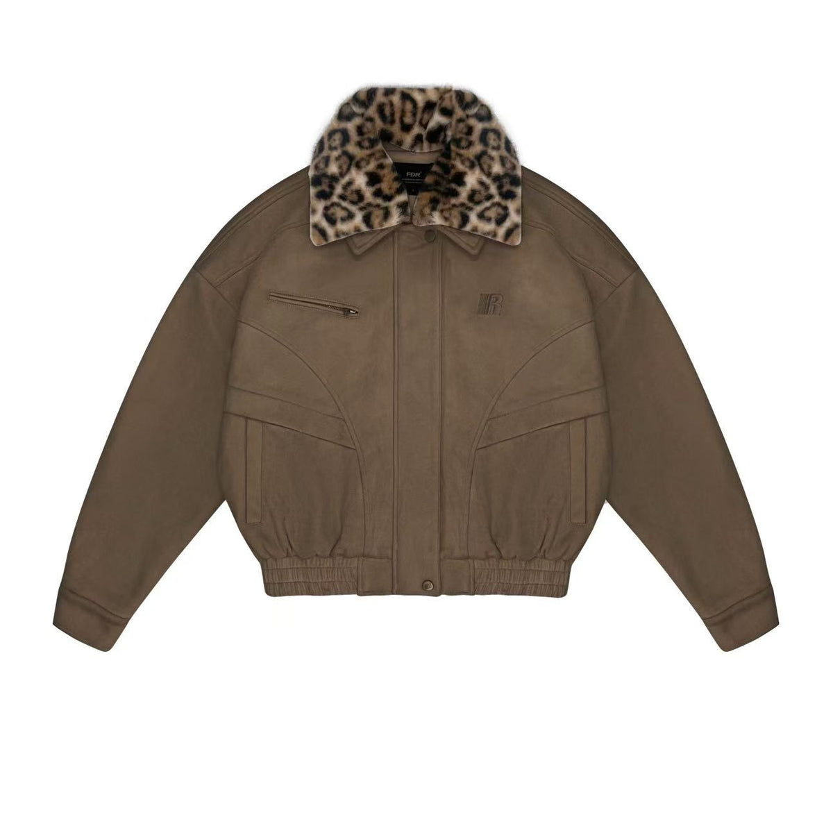 FDR  Suede Leopard Print Contrast Lapel Cardigan Jacket