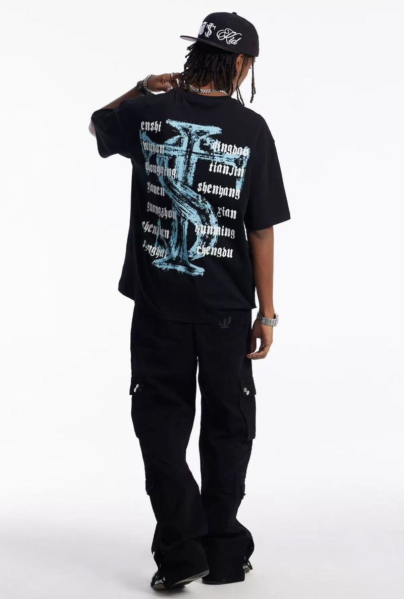 STK Vintage Font Logo Print Crew Neck T-Shirt