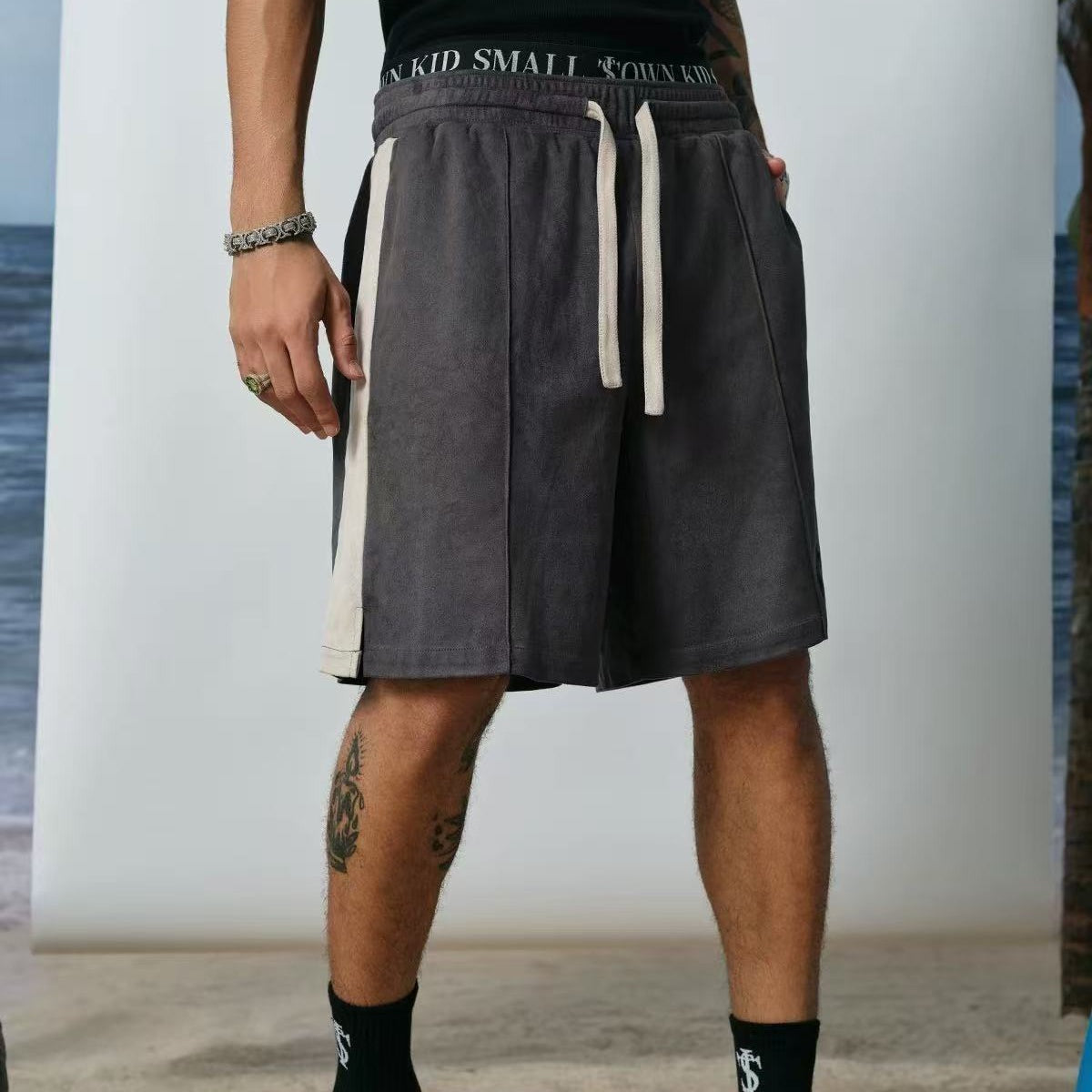 STK Vintage Embroidered Suede Patchwork Shorts
