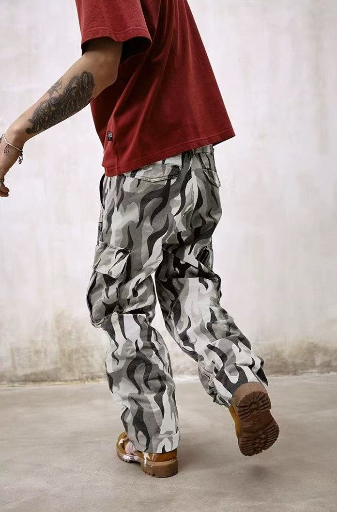 REMEDY Frayed Flame Camouflage Cargo Long Pants