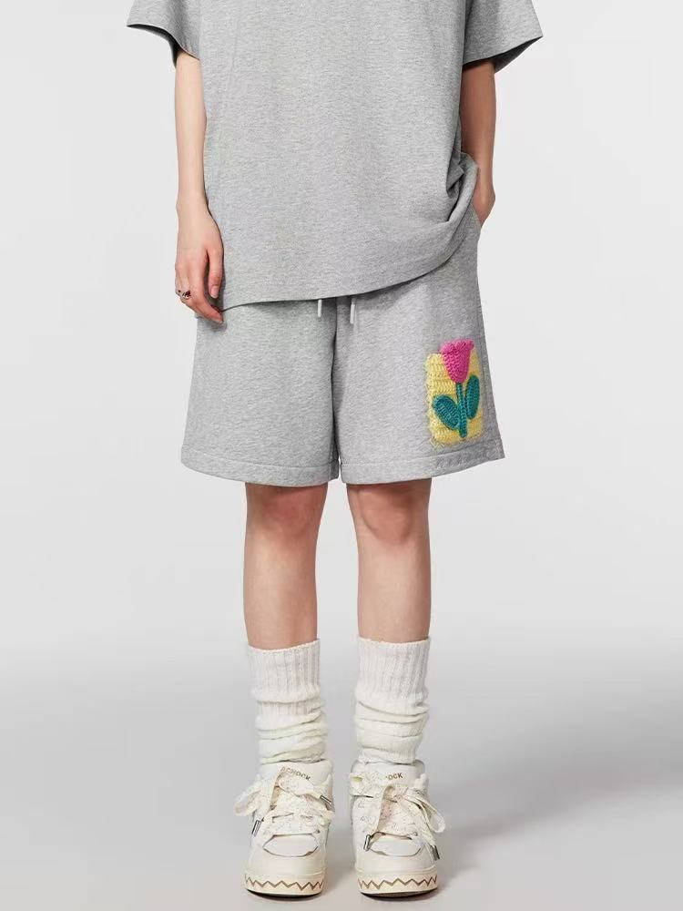 ACHOCK Hip-hop Heavy Tulip Embroidered Shorts