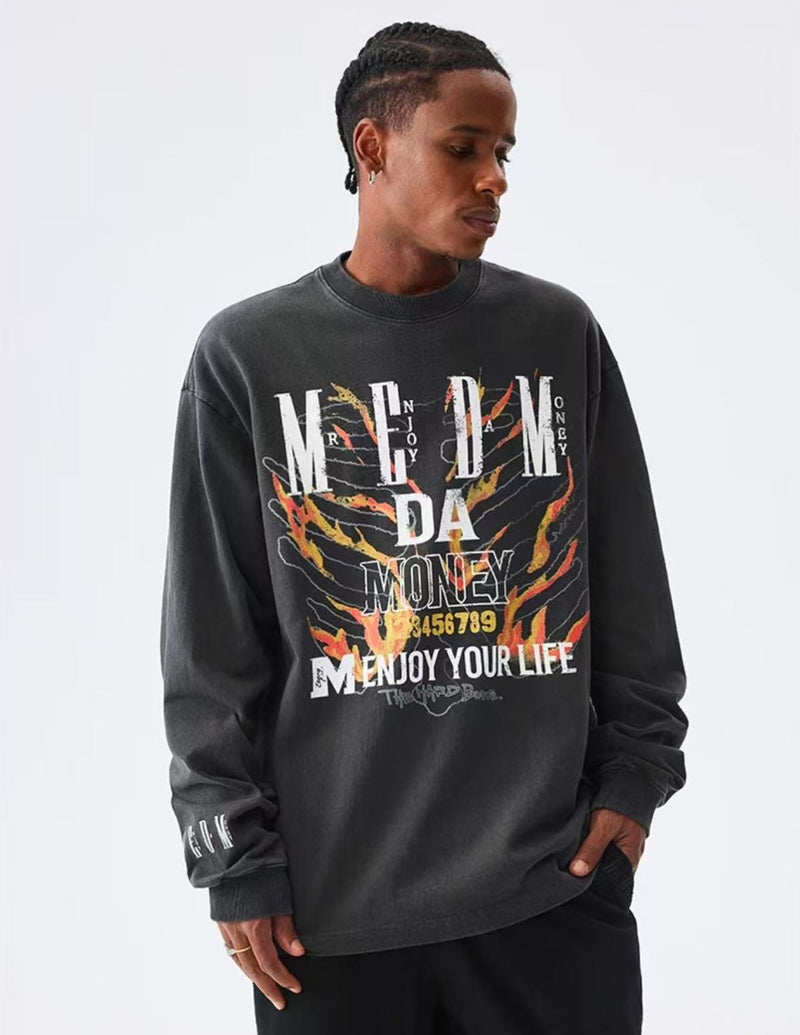 MEDM Flame Bones Long Sleeve T-Shirt