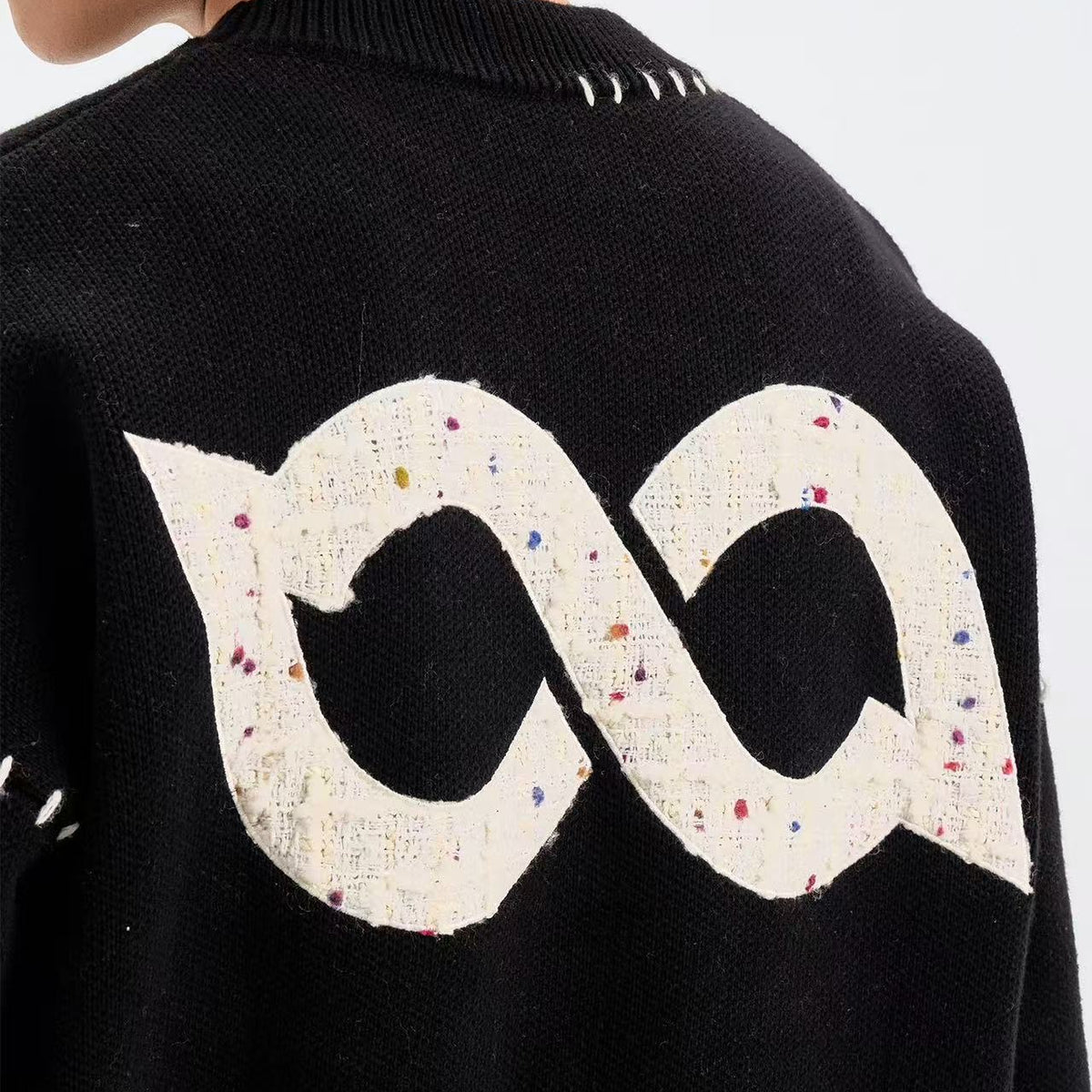 BIPOLAR Patch Embroidered Round Neck Pullover Sweater