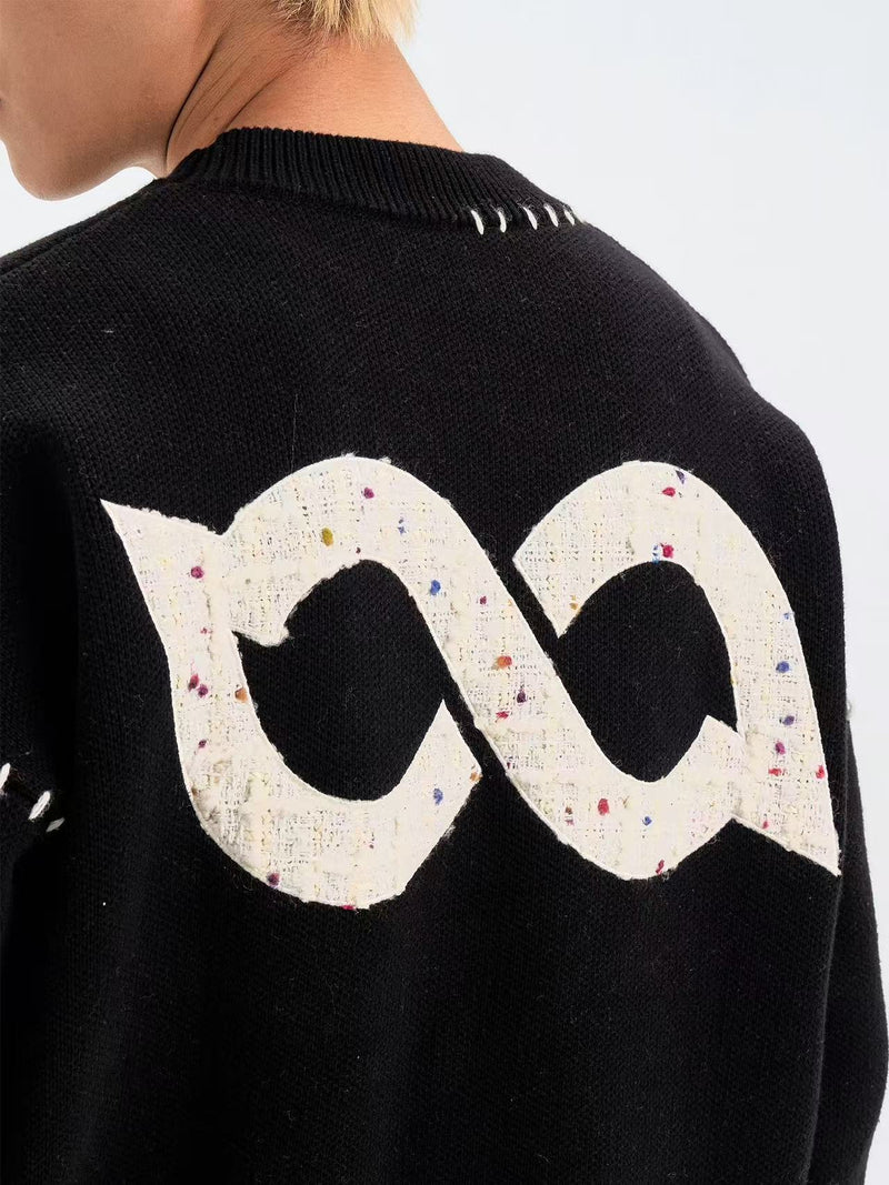 BIPOLAR Patch Embroidered Round Neck Pullover Sweater