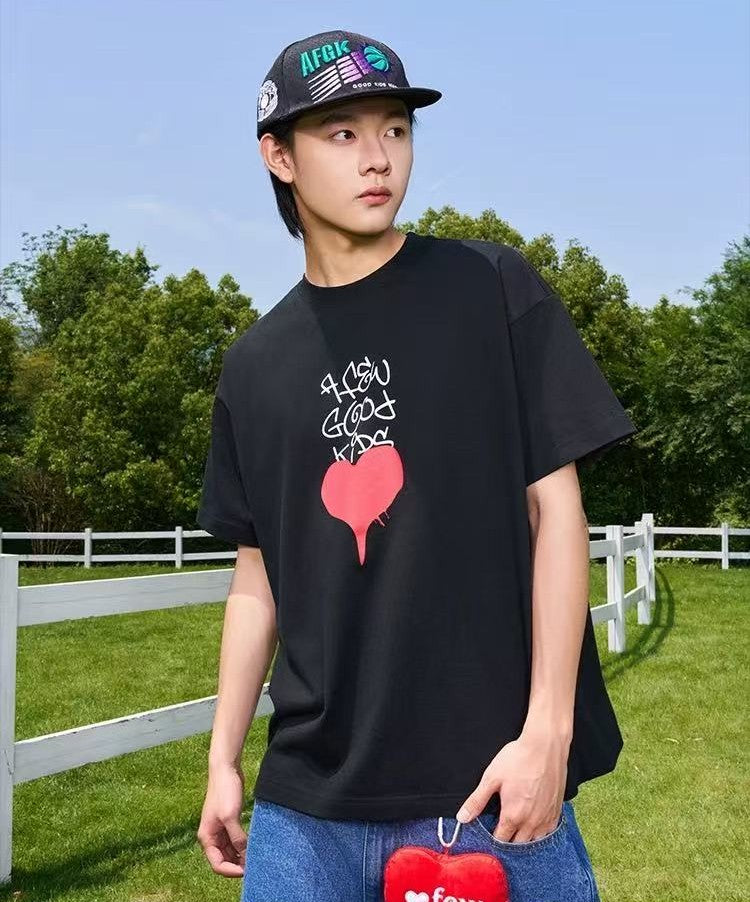 AFGK Valentine's Day Love Graffiti Letter Print Short Sleeve T-Shirt