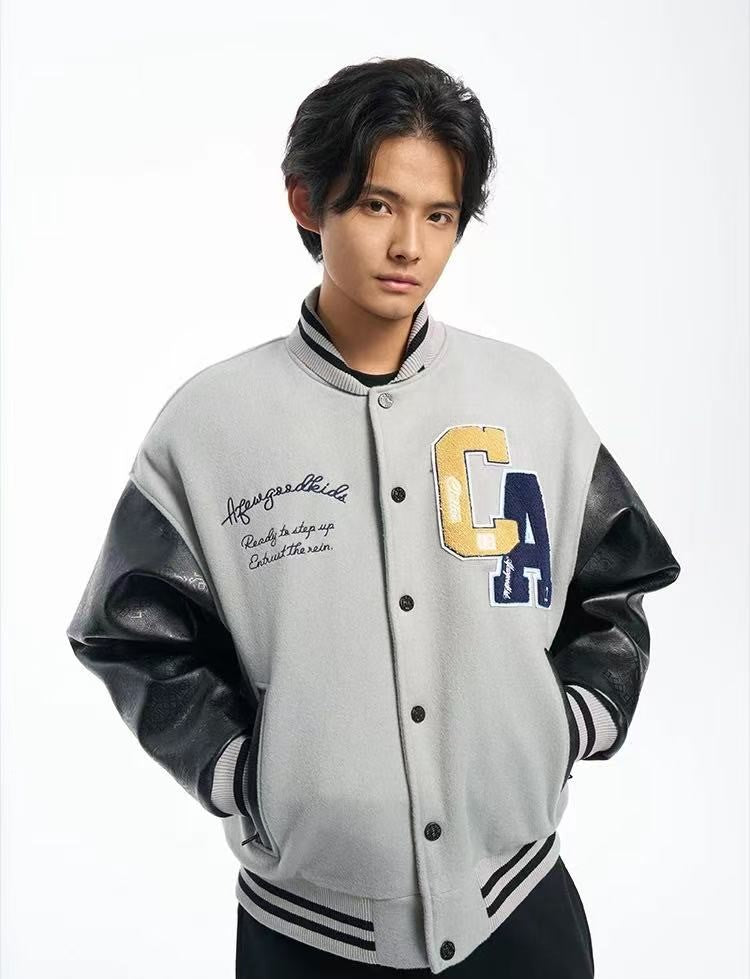 AFGKxCLOTTEE Dragon Pattern Embroidered Wool Varsity Jacket