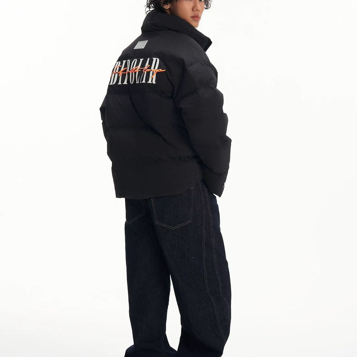 BIPOLAR Contrast Color Embroidered Letters Down Jacket