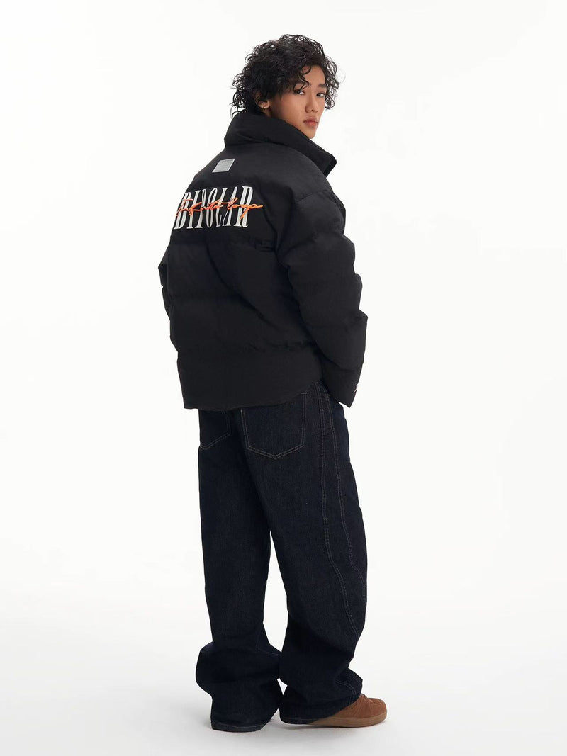 BIPOLAR Contrast Color Embroidered Letters Down Jacket