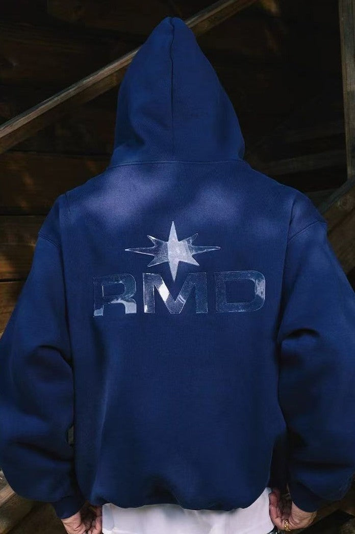 REMEDY Octagram Star Logo Print Hooded Zipper Sweatshirt