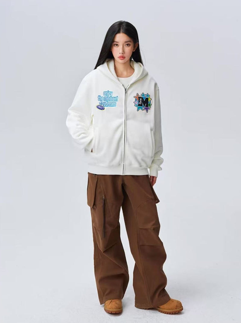 MEDM Blooming Star Embroidered Zipper Hoodie