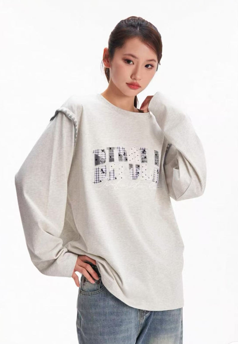 BIPOLAR Lace Polka Dot Patch Long-sleeve T-shirt