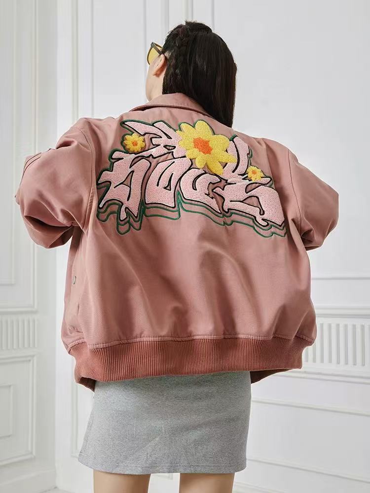 ACHOCK High Street Lettering Flocked Bomber Jacket