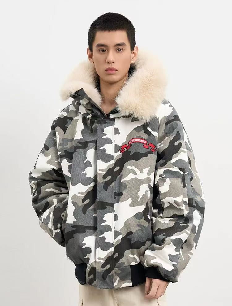 AFGK Camouflage Fur Collar Cotton Jacket
