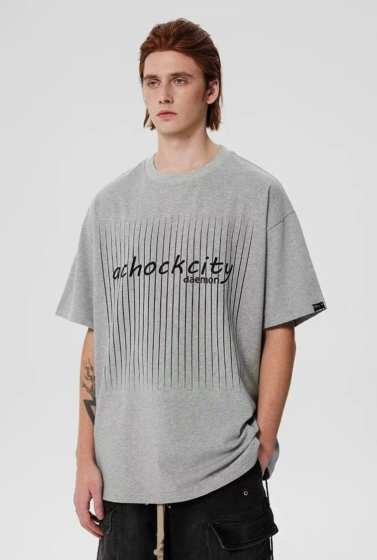 ACHOCK Screen Stripe Print Design Round Neck T-shirt