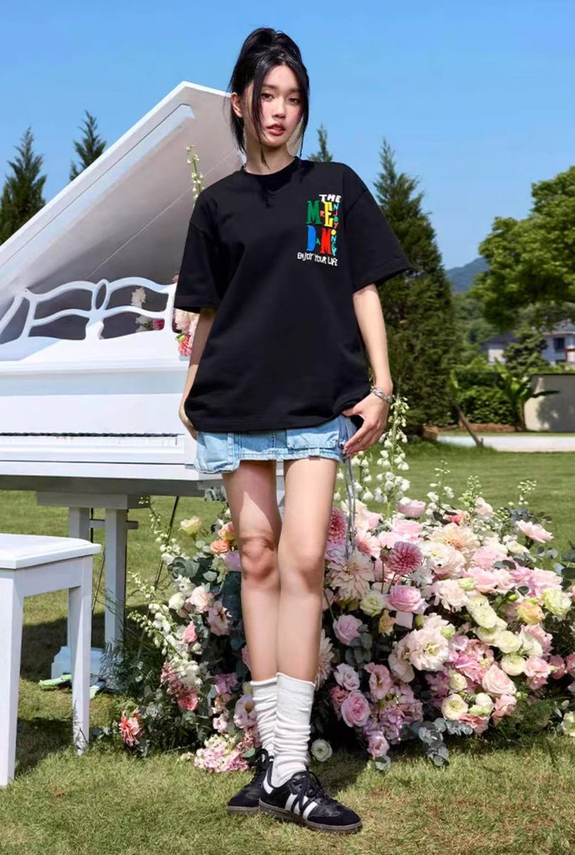 MEDM Colorful Floral Paper-cut Short-sleeved T-shirt