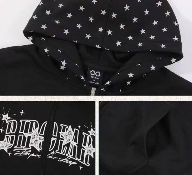 BIPOLAR Star Hooded Cardigan Sweatshirt